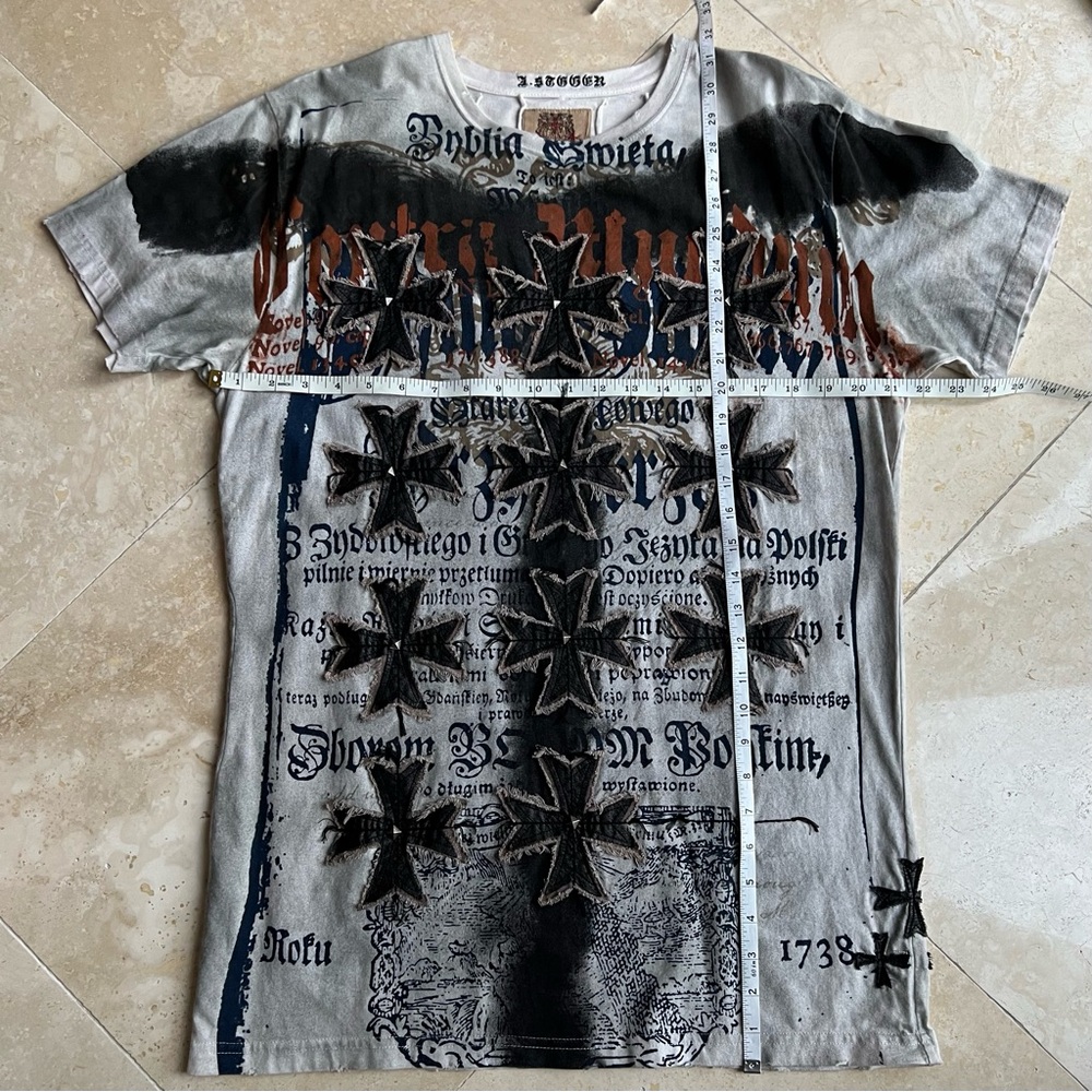 j.STEGER Vintage Men's Graphic T-Shirt - Black and Gray with Leather Accents - Picture 5 of 7